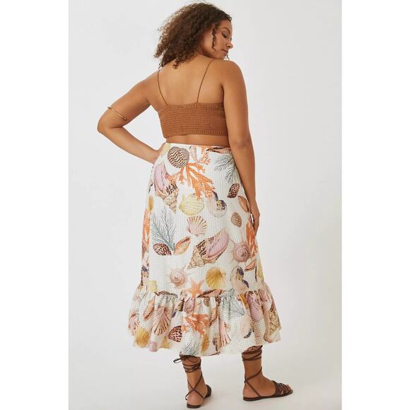 New Anthropologie Maeve A-Line Wrap Midi Skirt $170 PLUS 16W Sea Shell - Picture 4 of 7